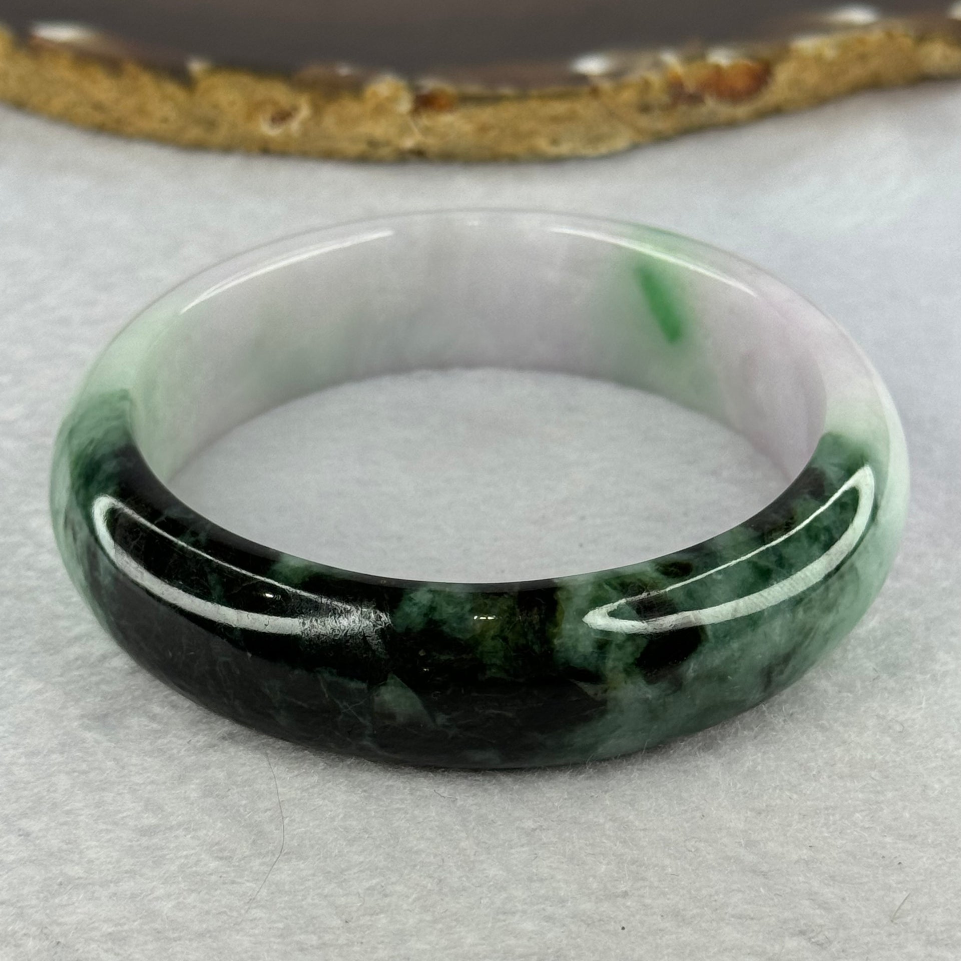 Type A Lavender and Dark Green to Green Piao Hua Jadeite Bangle Internal Diameter 58.1mm 77.52g 16.4 by 9.1mm (Very Slight External Rough) - Huangs Jadeite and Jewelry Pte Ltd