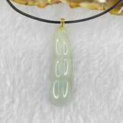 Type A Faint Green Jadeite Peapod Pendent 6.17g 39.1 by 11.3 by 7.1mm - Huangs Jadeite and Jewelry Pte Ltd