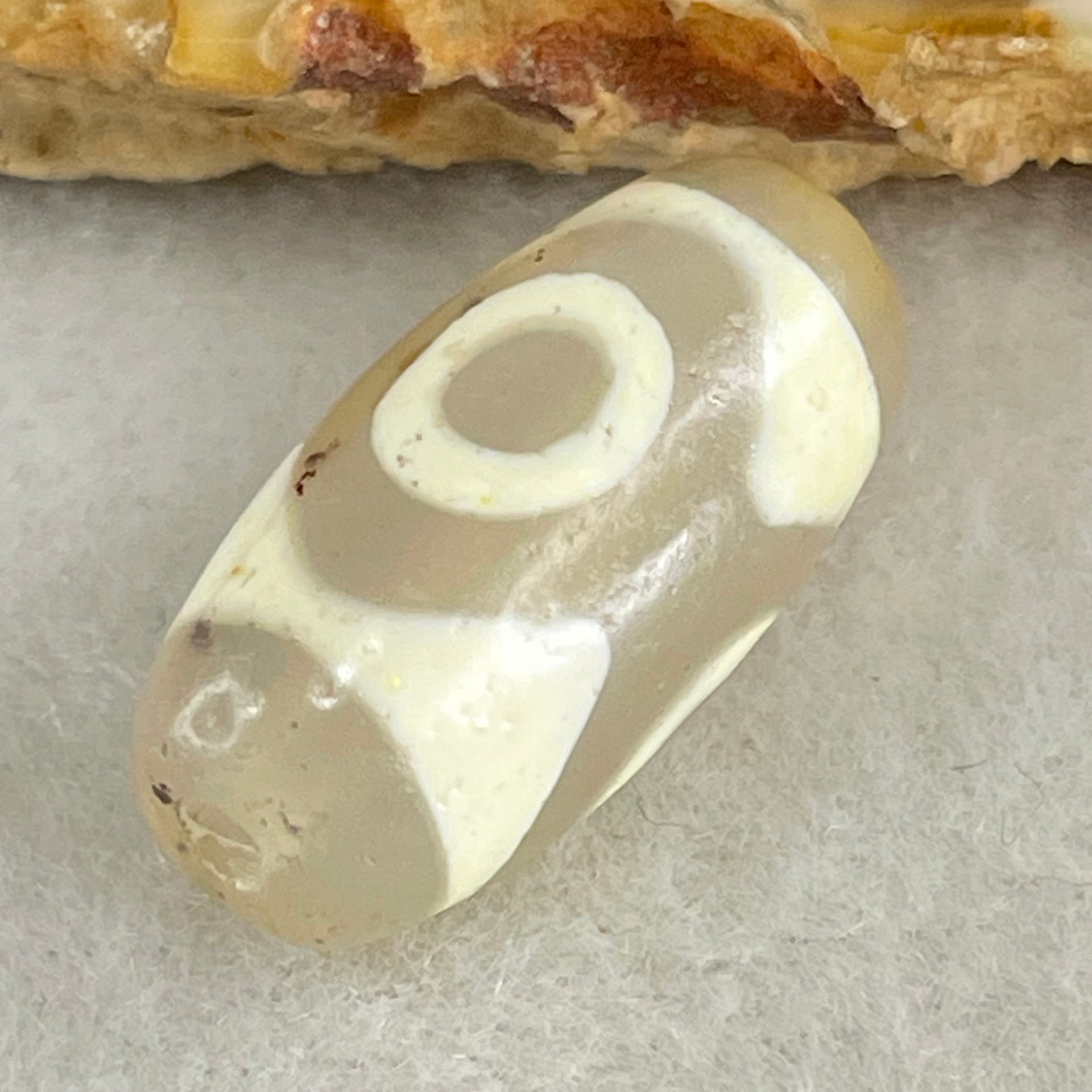 Natural Powerful Tibetan Old Oily Agate 3 Eyes Dzi Bead Heavenly Master (Tian Zhu) 三眼天诛 3.09g 20.2 by 10.2mm - Huangs Jadeite and Jewelry Pte Ltd