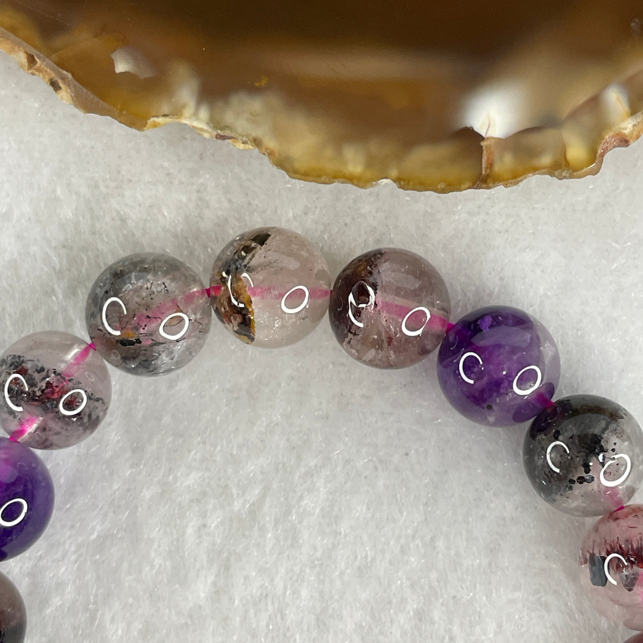 Certified Above Average Grade Natural Super 7 Crystal Beads Bracelet | 9.4mm Sacred 7-Mineral Synergy Power (21.50g | 15cm Wrist Sizing | 20 Beads)
