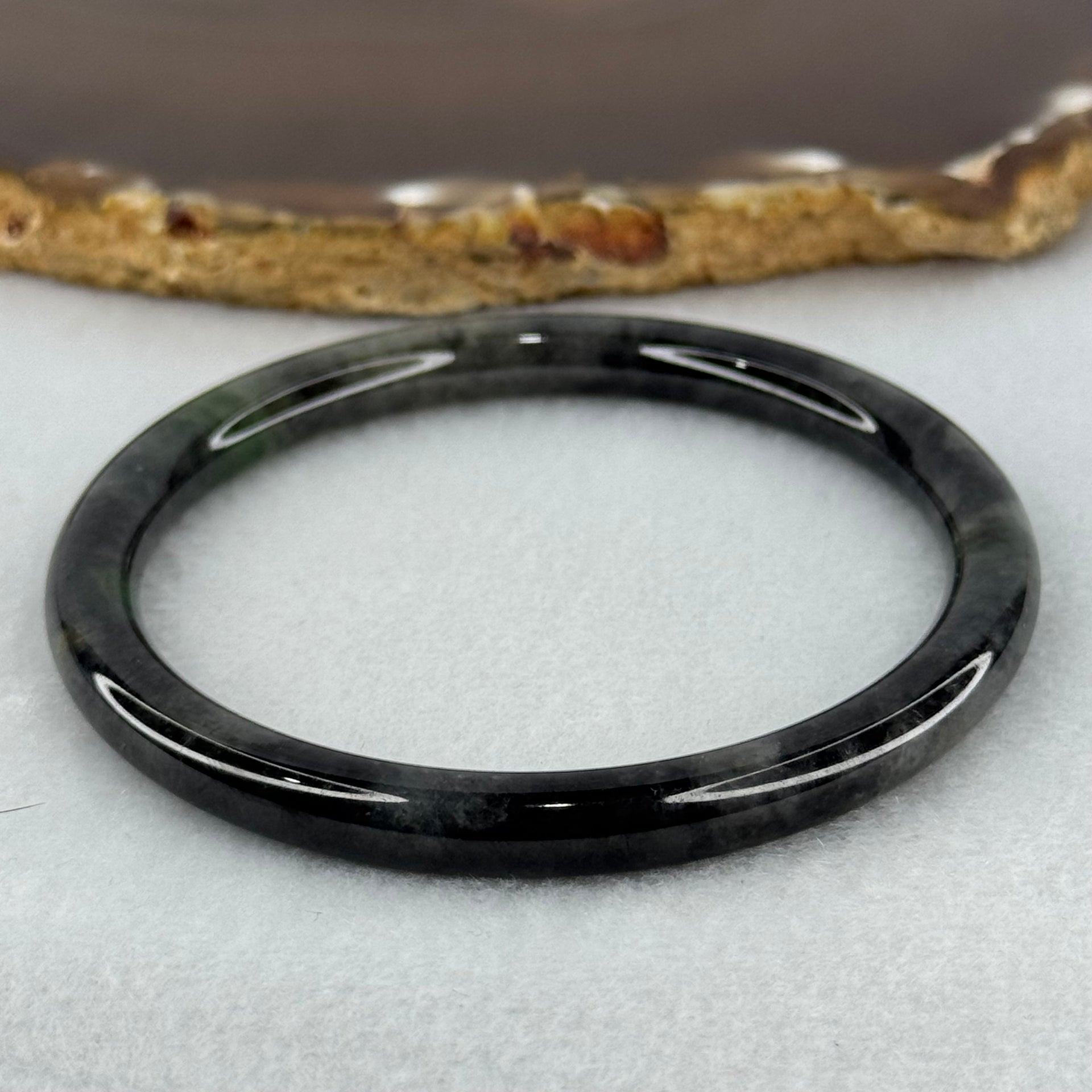 Type A Wuji Black Grey with Green Patch Jadeite Bangle Internal Diameter 55.5mm 40.98g 6.4 by 6.5mm (Internal Lines) - Huangs Jadeite and Jewelry Pte Ltd
