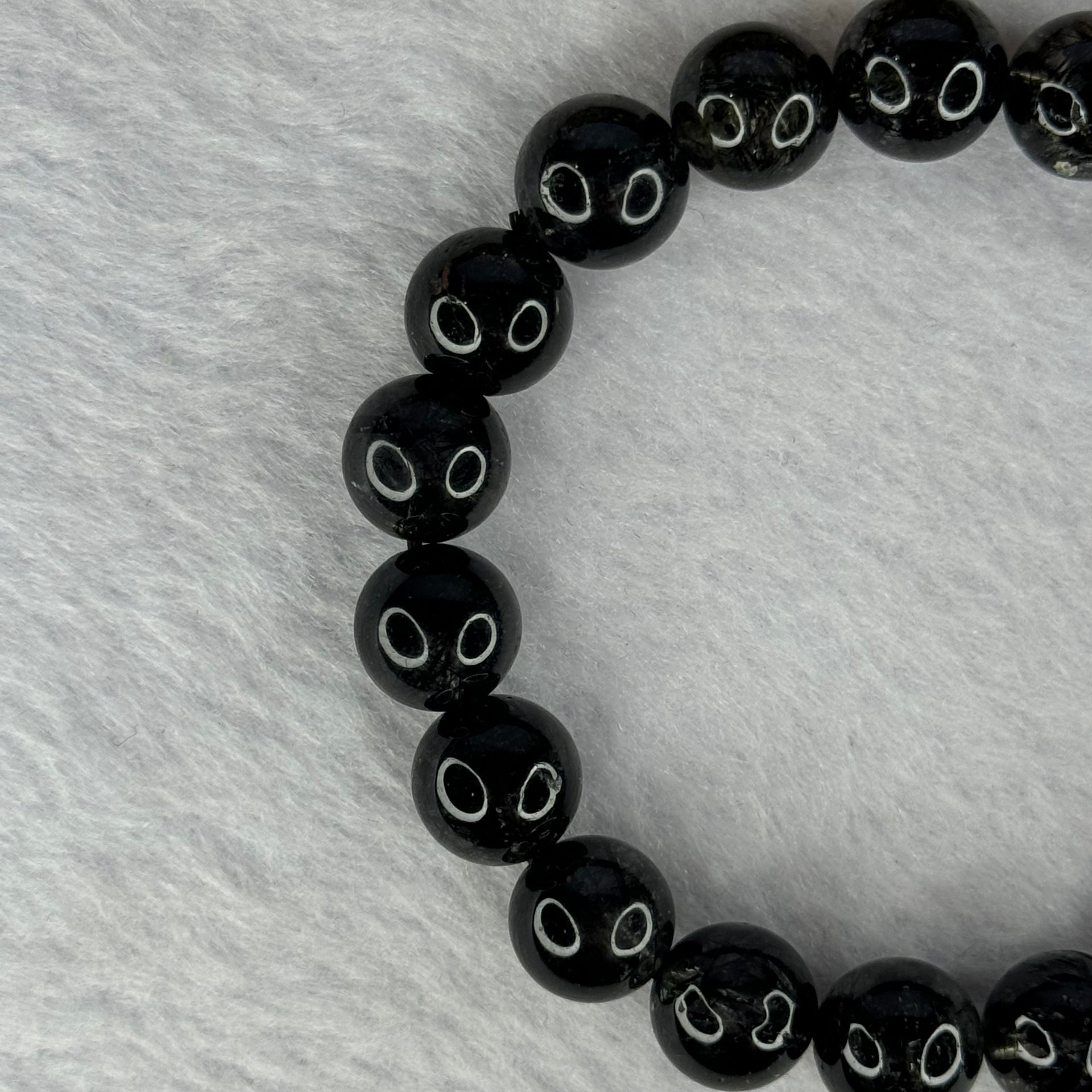 Natural Black Rutilated Quartz Beads Bracelet 天然黑发水晶手链 28.09g 16cm 10.4mm 19 Beads - Huangs Jadeite and Jewelry Pte Ltd