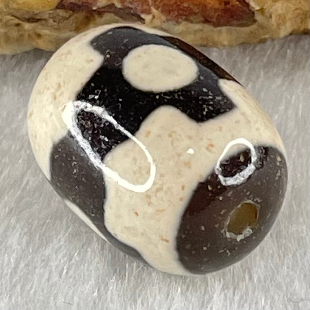 Natural Powerful Tibetan Old Oily Dark Brown With White Agate 3 Eyes Dzi Bead Heavenly Master (Tian Zhu) 三眼天诛 4.66g 17.8 by 12.9mm - Huangs Jadeite and Jewelry Pte Ltd