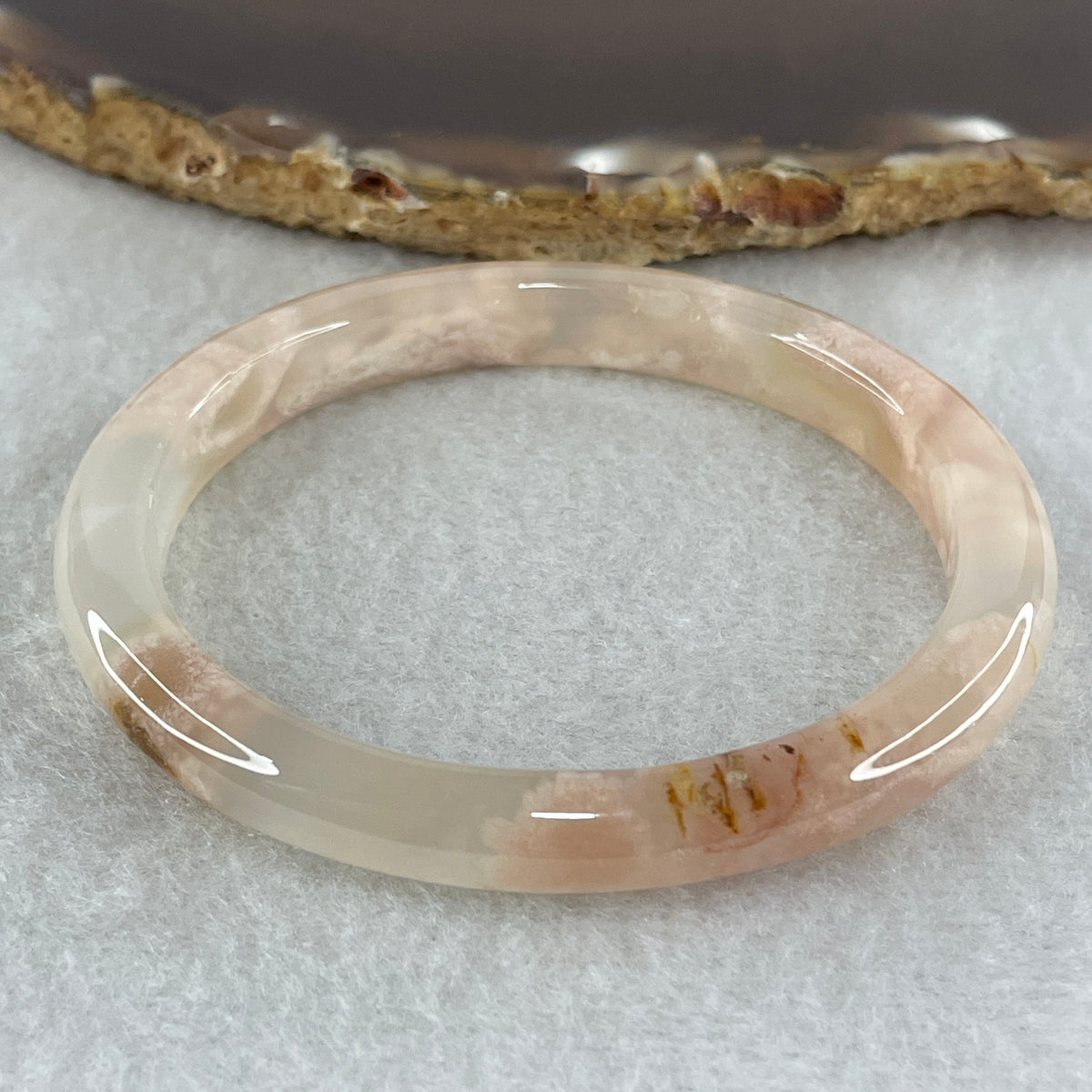 Natural Pink Flower Agate Oval Bangle Set | (63.99g | 54.6mm ID| 8.2 x 7.1mm | Blooming Self-Love & Emotional Renewal Anchor, Feng Shui Harmony & Petite Guifei Stacking Bangle Set) - Huangs Jadeite and Jewelry Pte Ltd