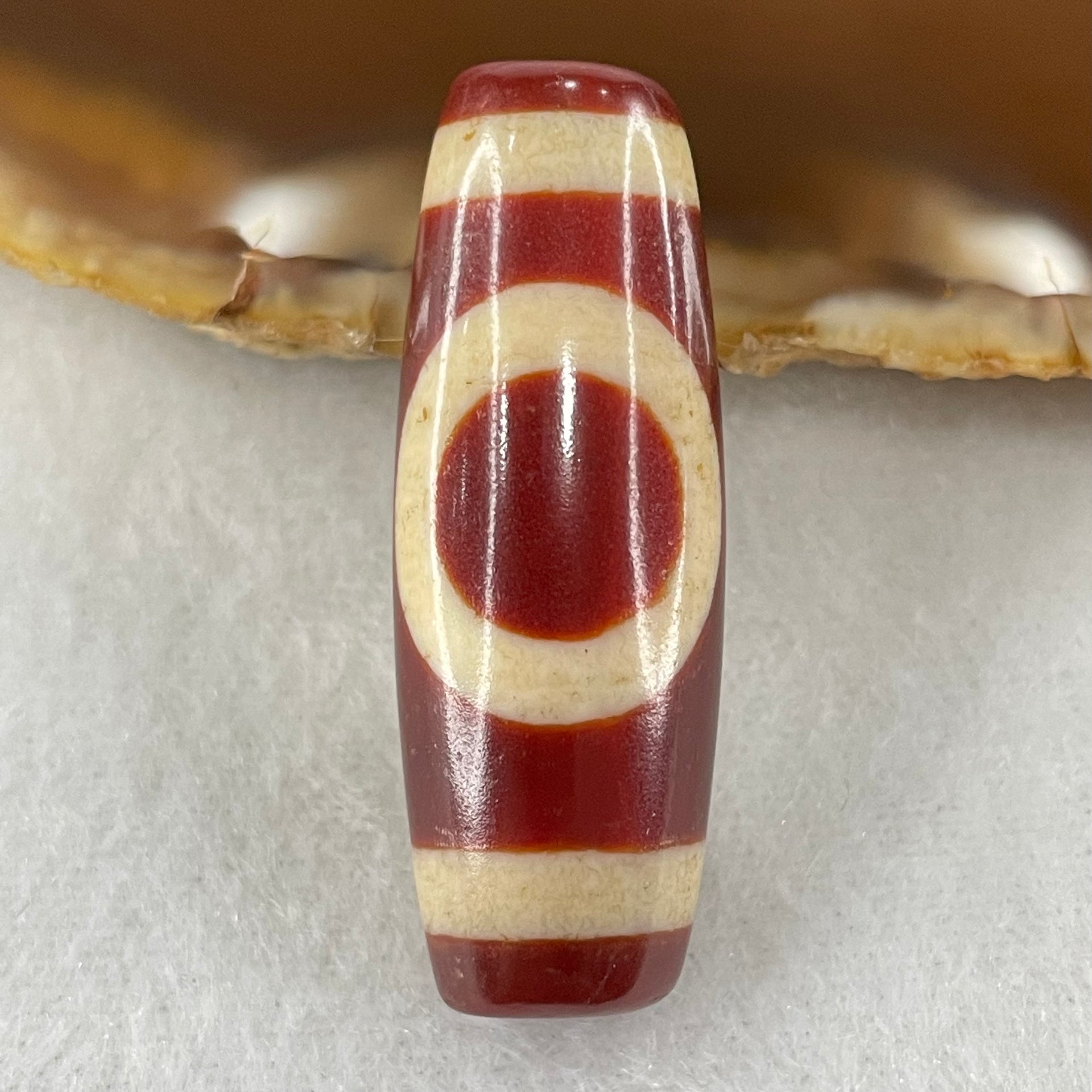 Natural Powerful Tibetan Old Oily Red White Agate One Eye Fire Sign Dzi Bead Heavenly Master (Tian Zhu) 一眼火天珠 10.52g 38.0 by 13.3mm - Huangs Jadeite and Jewelry Pte Ltd