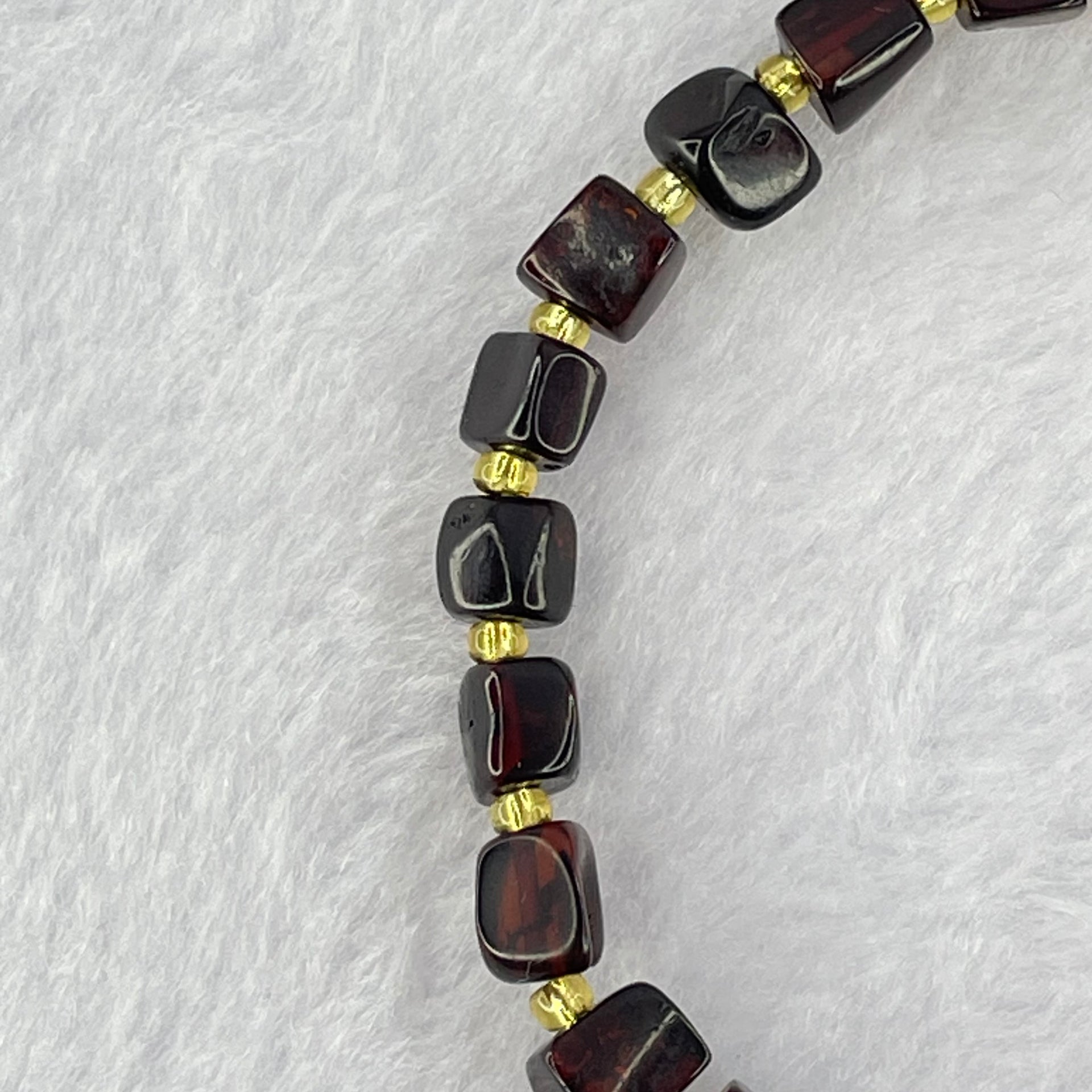 Natural Dark Blood Red Amber Cubes Bracelet 天然血珀手链 4.89g 15.5cm 6.3mm 22 Beads - Huangs Jadeite and Jewelry Pte Ltd