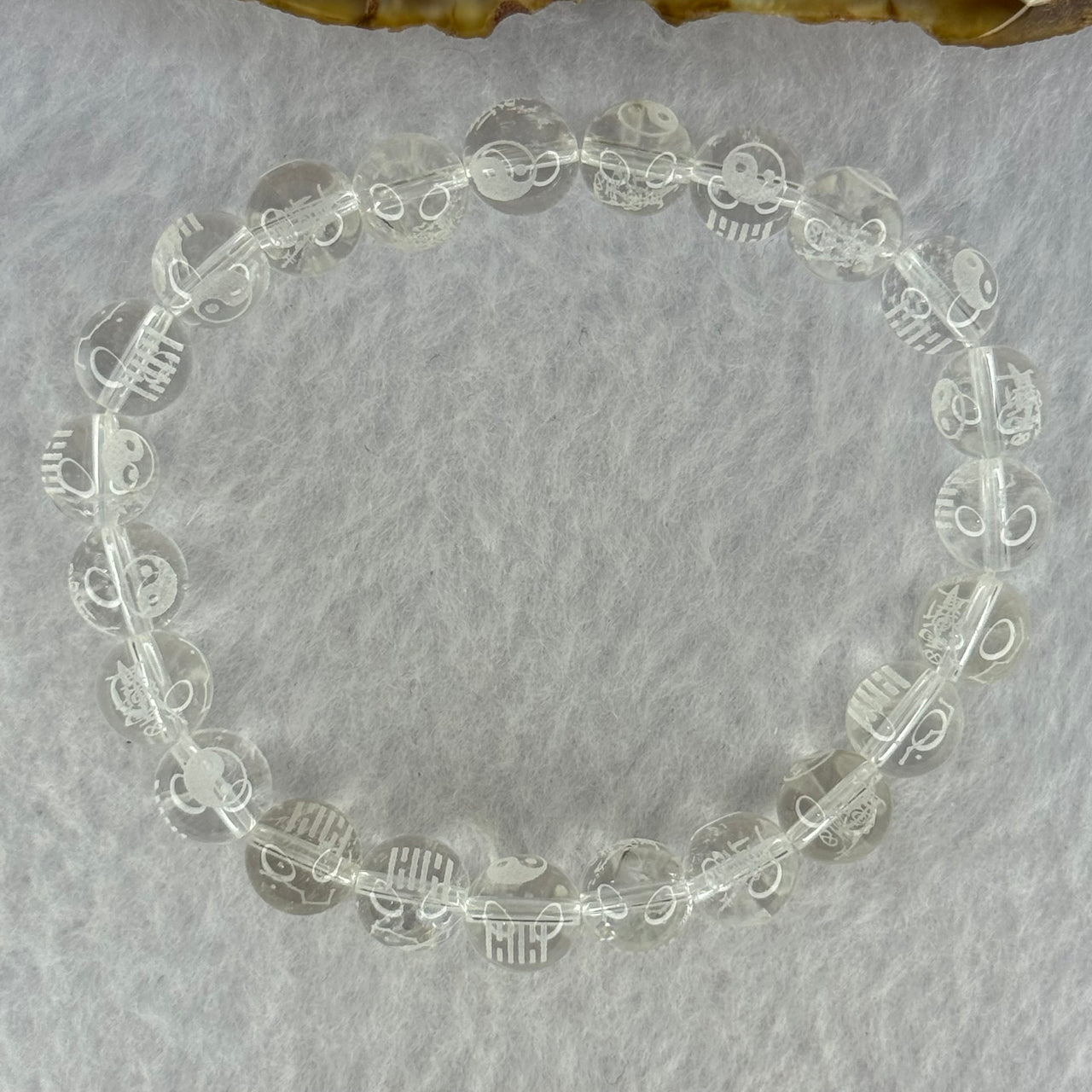Natural Clear Quartz Beads with Inscription Bracelet 17.87g 15cm 8.4mm 23 Beads - Huangs Jadeite and Jewelry Pte Ltd