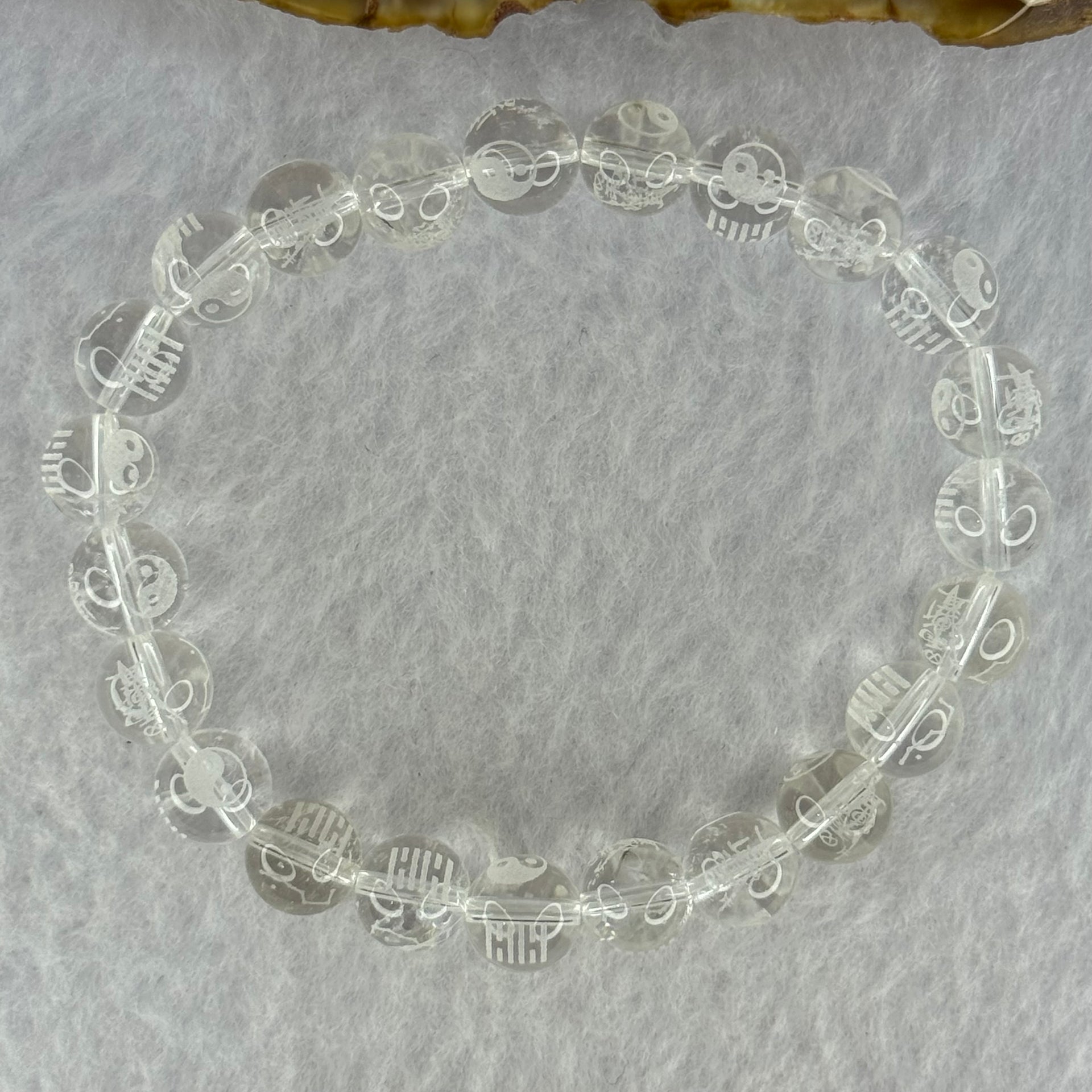 Natural Clear Quartz Beads with Inscription Bracelet 17.87g 15cm 8.4mm 23 Beads - Huangs Jadeite and Jewelry Pte Ltd