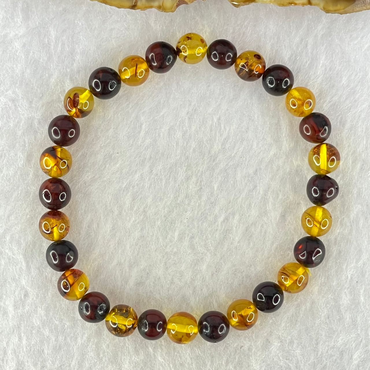 Natural Blood Red and Yellow Amber Beads Bracelet 4.71g 16cm 6.9mm 28 Beads - Huangs Jadeite and Jewelry Pte Ltd