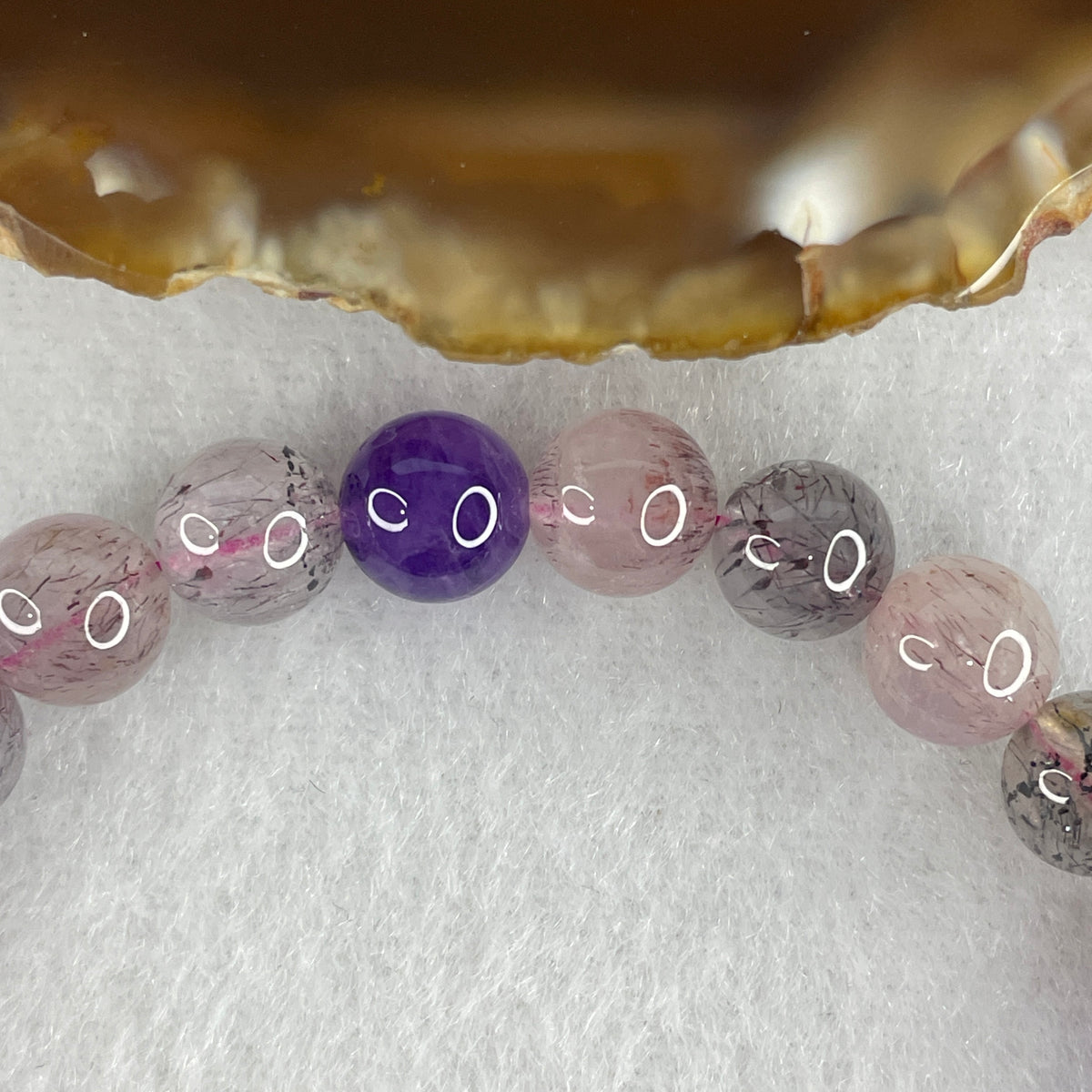 Certified Above-Average Grade Natural Super 7 Crystal Beads Bracelet | High-Density Petite Stackable Strand | Authentic Sacred Seven Multi-Mineral Inclusions Quartz Spiritual Catalyst & Auric Shield Bracelet (15.23g | 15cm Length | 7.8mm | 24 Beads)