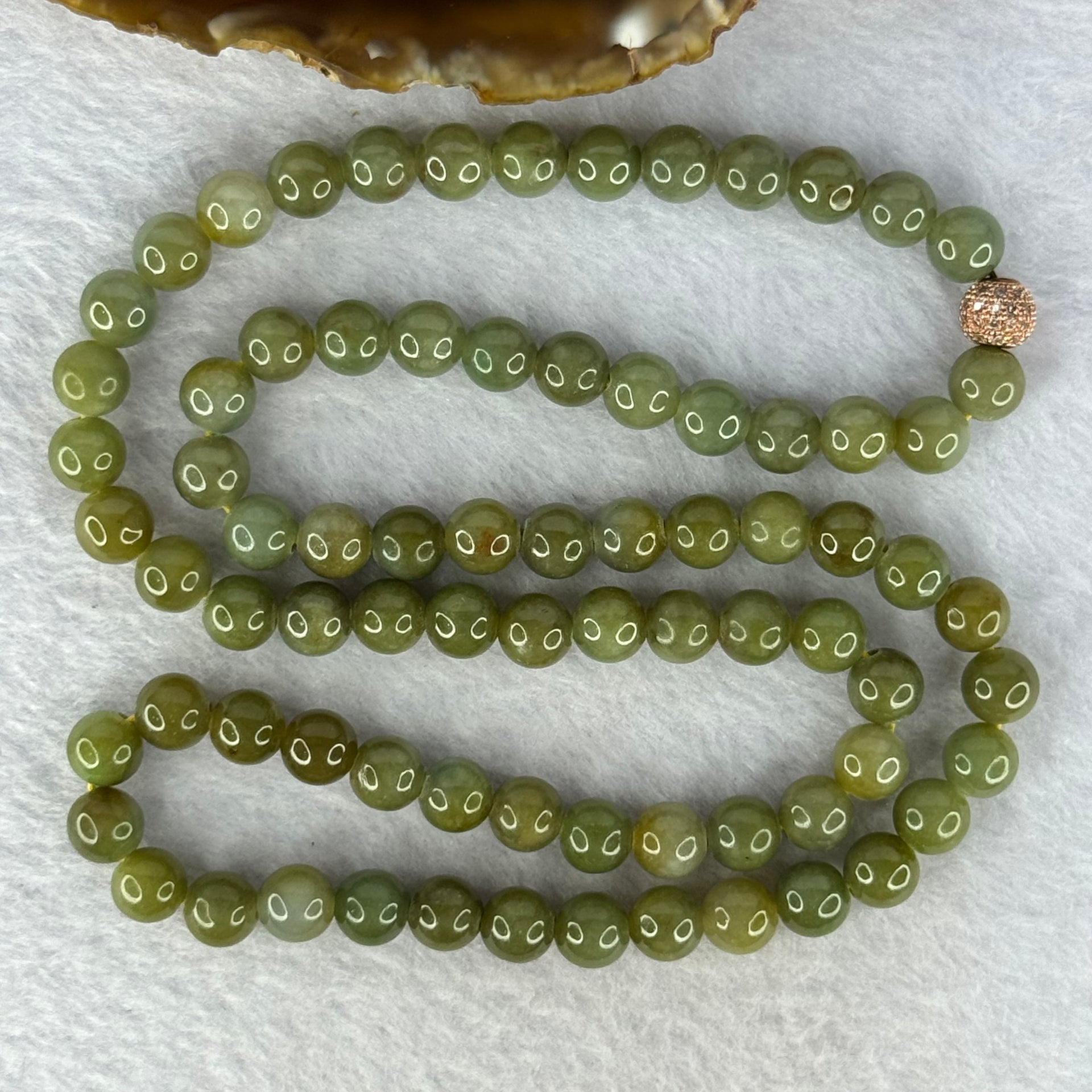 Type A Green with Yellow Jadeite Beads Necklace 72.55g 60cm 8.3mm 78 Beads - Huangs Jadeite and Jewelry Pte Ltd