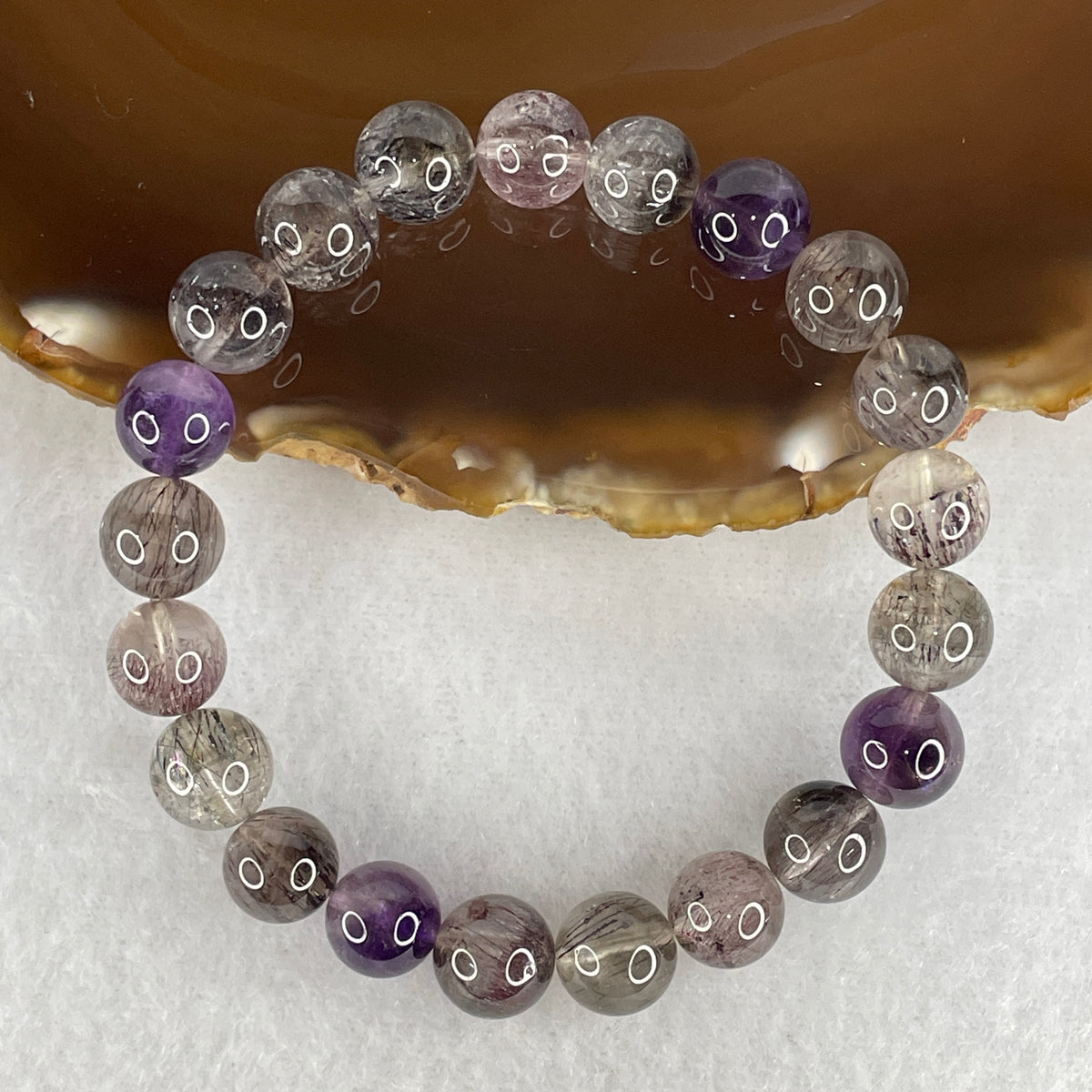 Certified Good Grade Natural Black Super 7 Crystal Beads Bracelet | 15.5cm Strand of 21 Beads 9.3mm (22.37g | Root Grounding, Manifestation & Aura Shield)