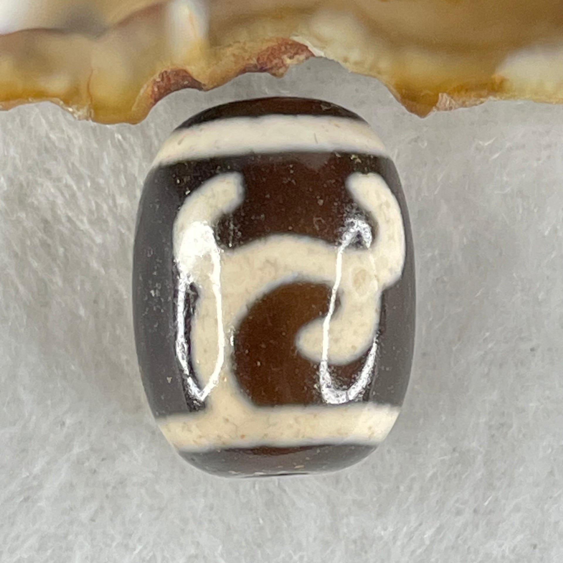 Natural Powerful Tibetan Old Oily Black White Agate Green Tara Dzi Bead Heavenly Master (Tian Zhu) 绿度母天珠 4.79g 17.6 by 13.2mm - Huangs Jadeite and Jewelry Pte Ltd