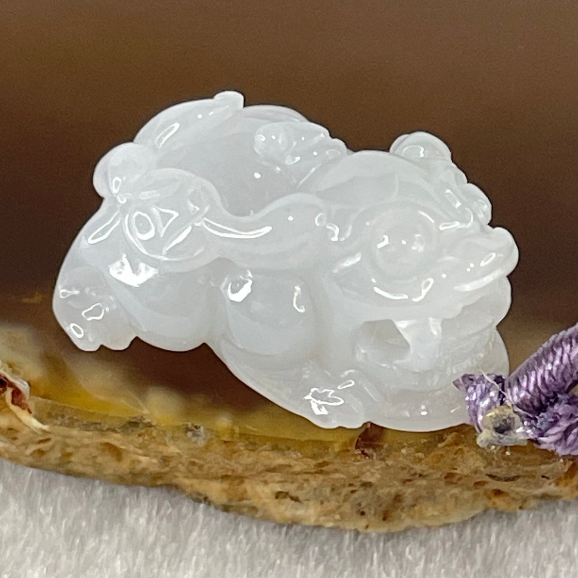 Type A Faint Lavender Jadeite Male Pixiu String Charm 5.45g 20.3 by 14.4 by 10.5mm - Huangs Jadeite and Jewelry Pte Ltd