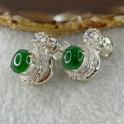 Type A Natural Full Old Mine Spicy Green Jadeite Cabochon 9.2 by 8.1 by 3.5mm Stone for Setting 31.90g (On Silver Earrings Mold) - Huangs Jadeite and Jewelry Pte Ltd