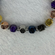 Natural Meteorite in Multi Color Blocks with Mini Stainless Steel Beads Bracelet 天然天铁手链 36.39g 16cm 6.4mm 19 pcs - Huangs Jadeite and Jewelry Pte Ltd