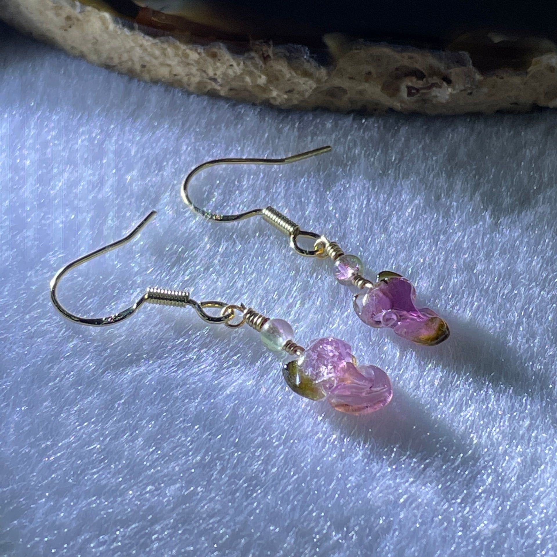 Natural Tourmaline Crystal Earring in S925 Sliver 0.96g 9.5 by 6.9 by 3.5mm - Huangs Jadeite and Jewelry Pte Ltd