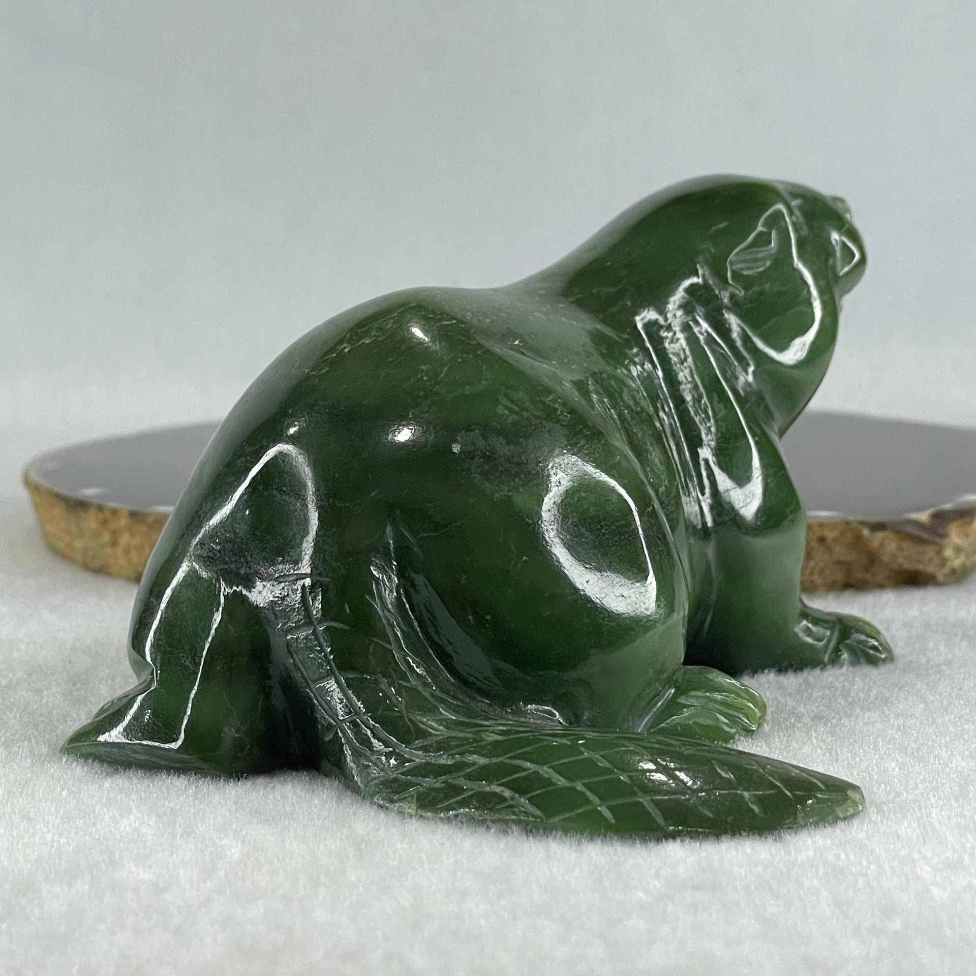 Natural Dark Green Serpentine Seal Display 481.5g 118.0 by 92.6 by 58.6mm - Huangs Jadeite and Jewelry Pte Ltd