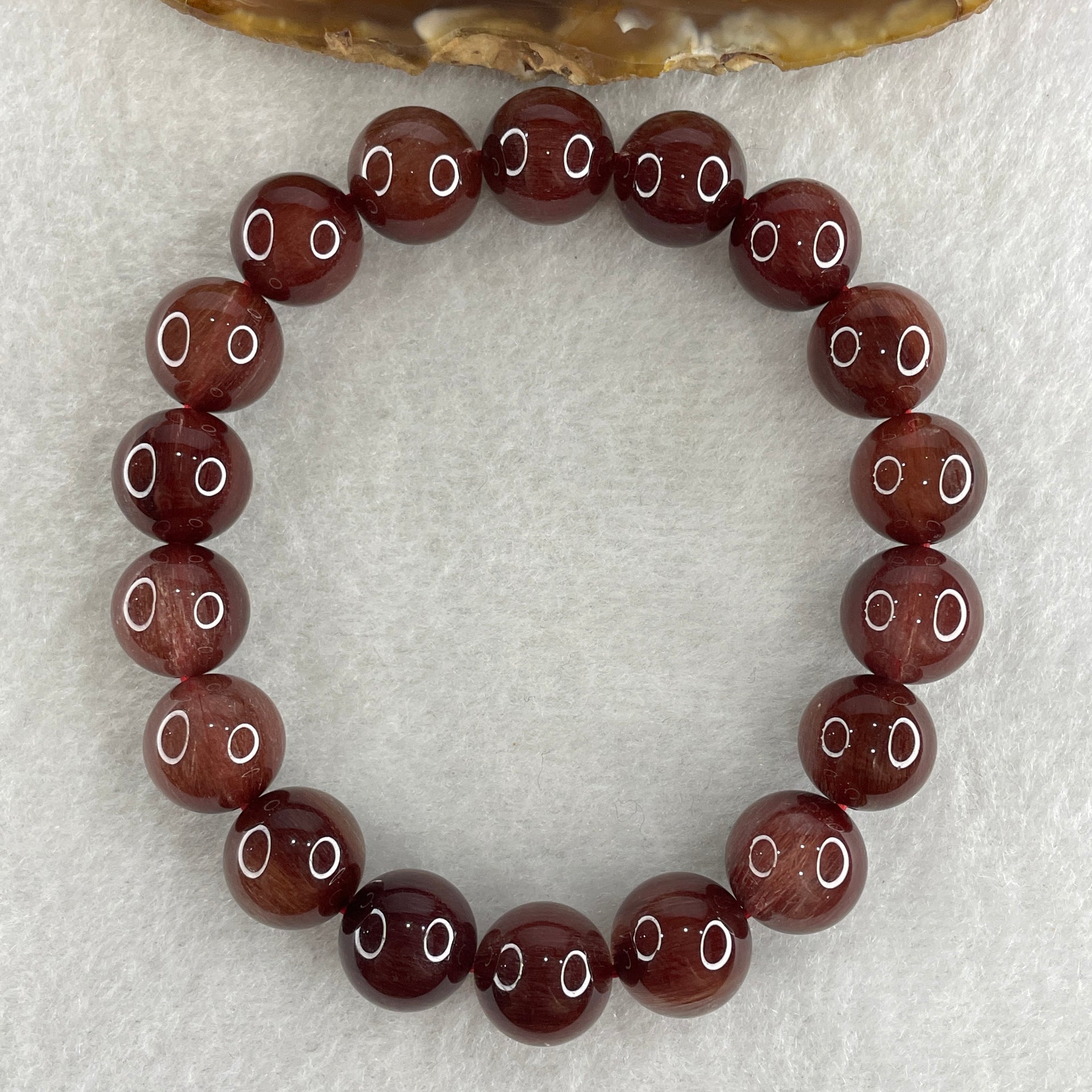 Good Grade Natural Red Rabbit Hair Rutilated Quartz Beads Bracelet 34.60g 16cm 11.2mm 18Beads - Huangs Jadeite and Jewelry Pte Ltd