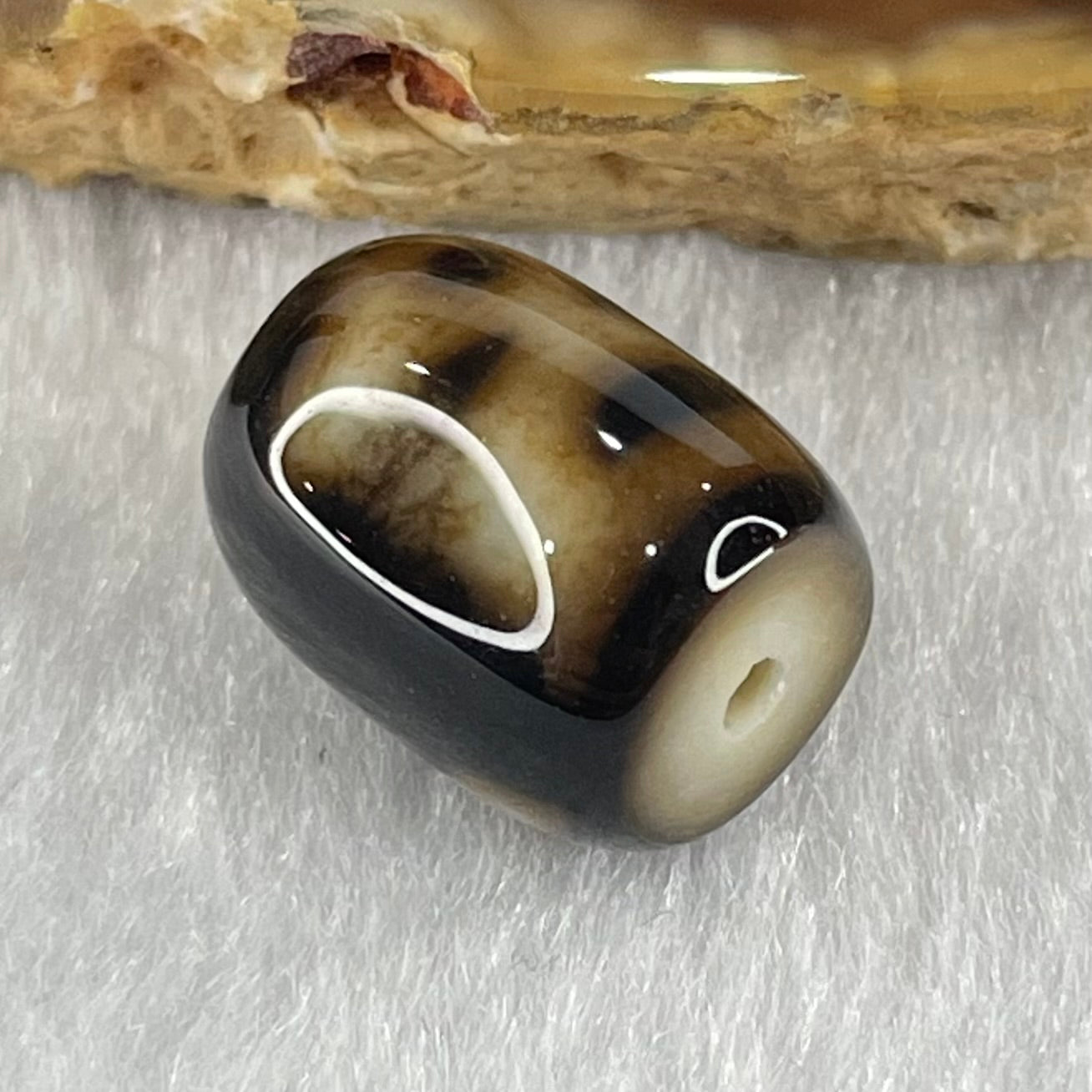 Natural Powerful Tibetan Old Oily Dark and Light Brown Agate Cai Shen Dzi Bead Heavenly Master (Tian Zhu) 2.65g 13.4 by 10.5mm - Huangs Jadeite and Jewelry Pte Ltd