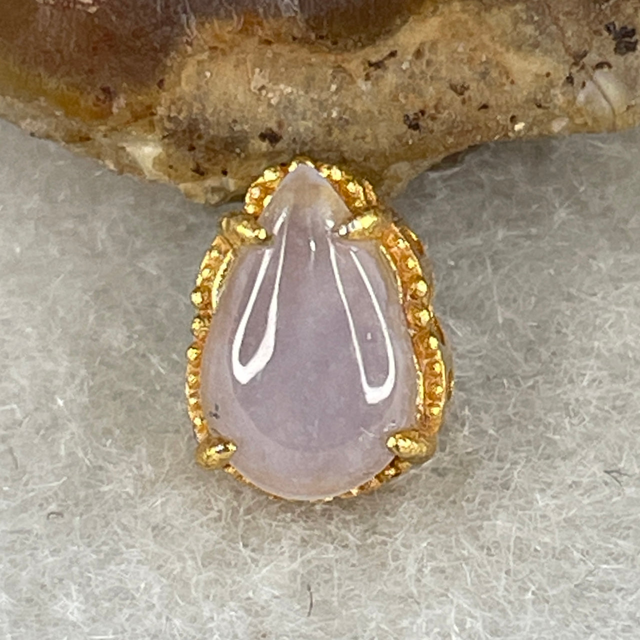 Type A Jelly Faint Pinkish-Lavender Jadeite Teardrop Charm | Luminous S925 Sterling Silver "Hulu" Charm| Ethereal "Blossom-Ice" Abundance & Protection Token (0.93g 7.9x5.6x2.0mm)