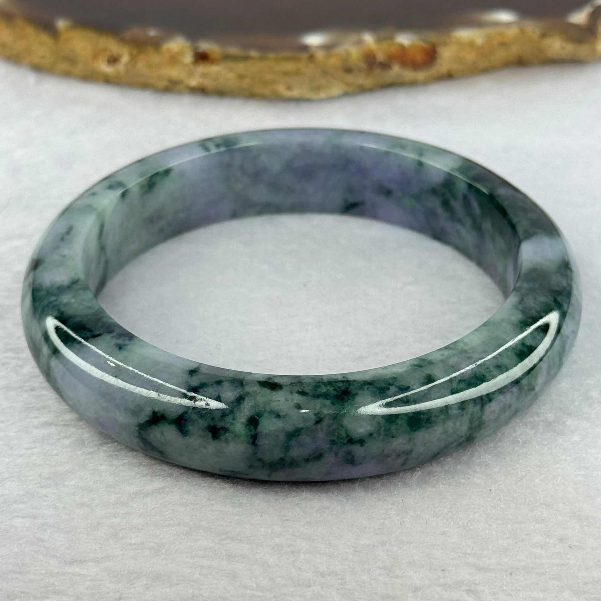 Type A Deep Lavender and Dark Green Piao Hua Jadeite Bangle 69.66g Internal Diameter 57.8mm 13.4 by 9.2mm (Very Slight External Rough) - Huangs Jadeite and Jewelry Pte Ltd