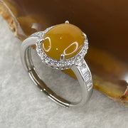 Type A Yellow Jadeite Ring in S925 Sliver with Cubic Zirconia 2.46g 10.0 by 7.5 by 3.0mm (Adjustable Size) - Huangs Jadeite and Jewelry Pte Ltd
