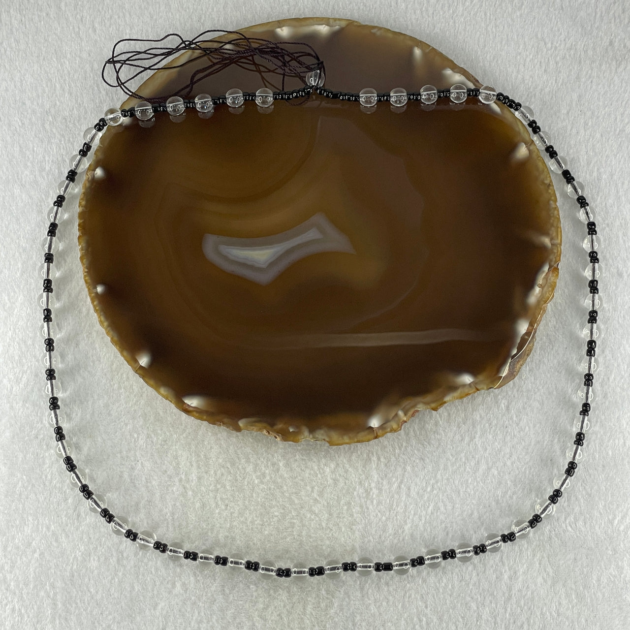 Clear Liuli with Black Onyx Beads Necklace 19.97g 56cm 6.4mm 55Beads - Huangs Jadeite and Jewelry Pte Ltd