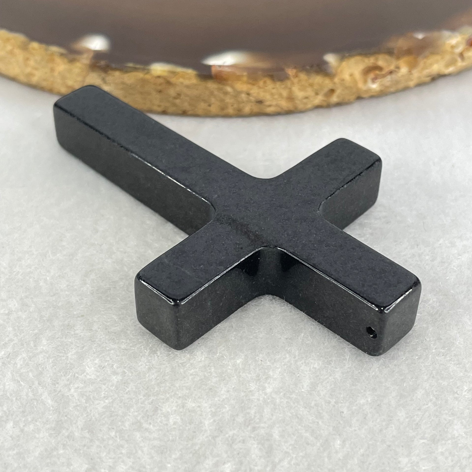 Type A Opaque Black Jadeite Cross Pendant 26.19g 64.8 by 41.5 by 9.3mm - Huangs Jadeite and Jewelry Pte Ltd