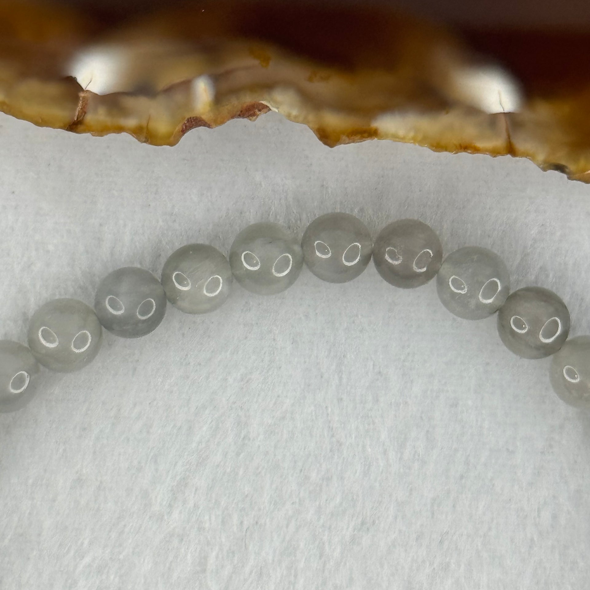 Natural Grey Rabbit Hair Beads Bracelet 9.59g 15.5cm 6.3mm 30 Beads - Huangs Jadeite and Jewelry Pte Ltd