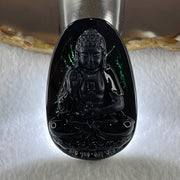 Type A Opaque to Partial Translucent Black Omphacite Jadeite Amitabha Buddha Pendant Dog and Boar Pig Zodiac Guardian 15.85g 51.9 by 33.2 by 7.6mm - Huangs Jadeite and Jewelry Pte Ltd