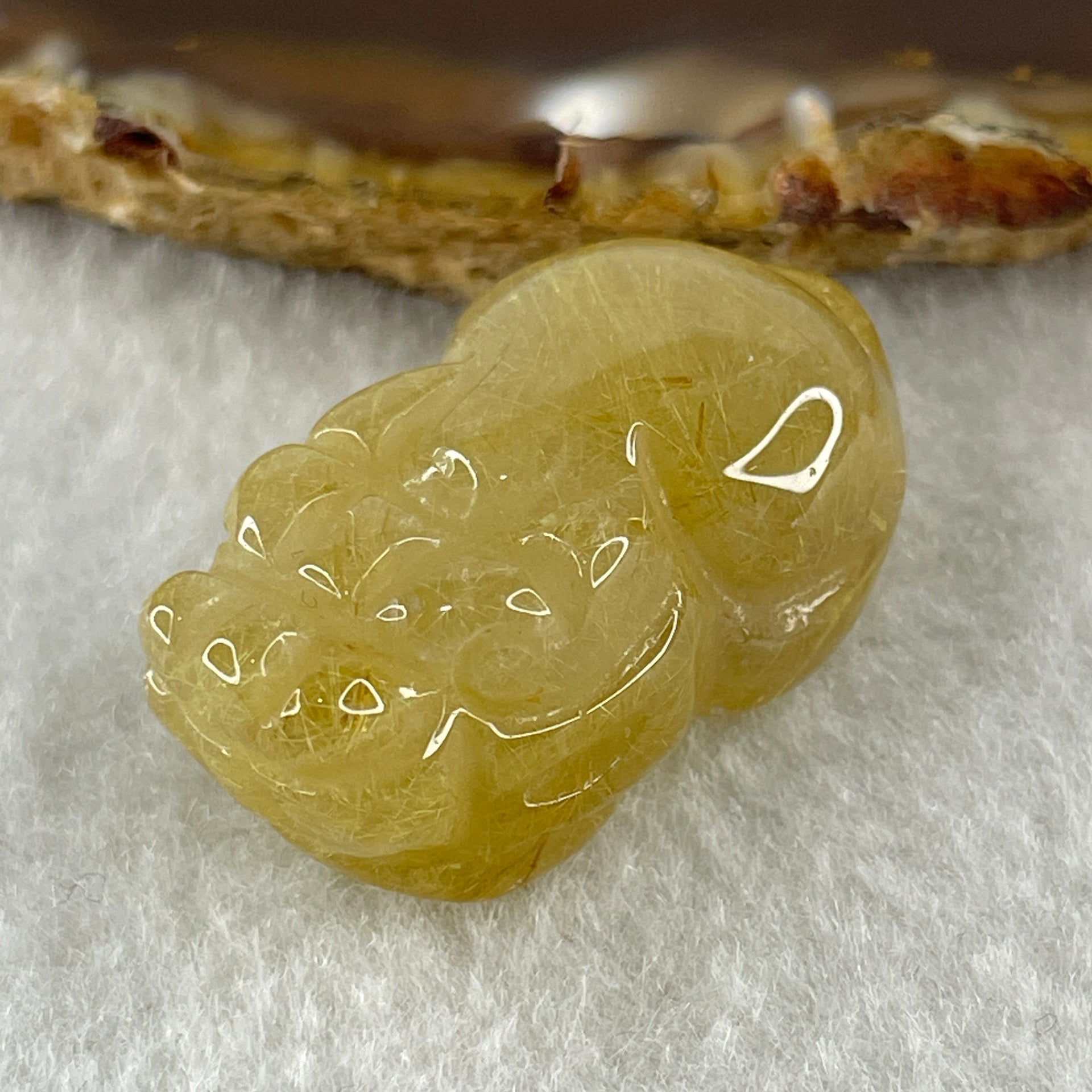 Natural Golden Rutilated Quartz Pixiu Charm 13.79g 33.3 by 17.9 by 14.6mm - Huangs Jadeite and Jewelry Pte Ltd