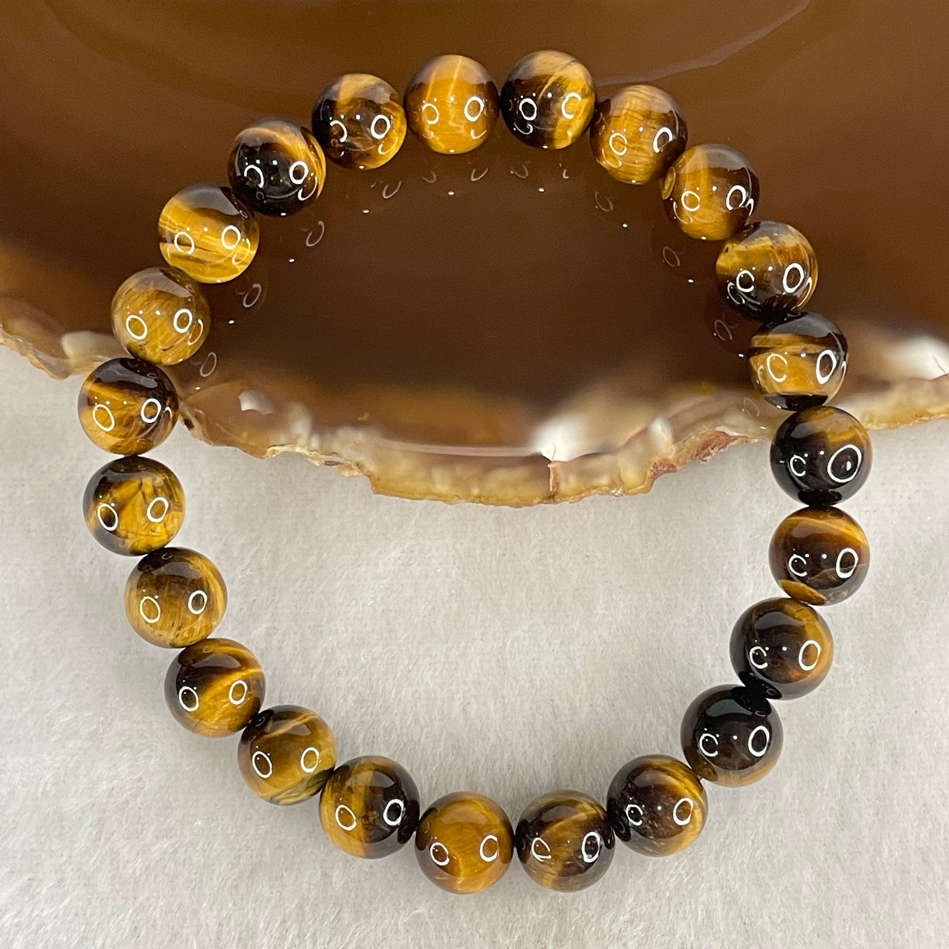 Natural Yellow Tiger's Eye Quartz Beads Bracelet 18.38g 16cm 8.4mm 23 Beads - Huangs Jadeite and Jewelry Pte Ltd