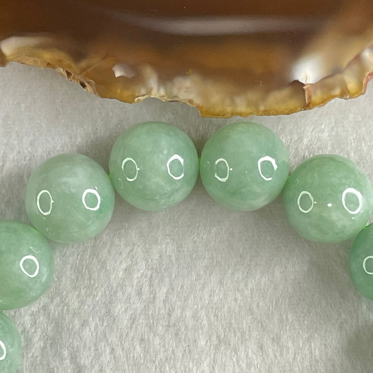 Type A Green Jadeite Beads Bracelet 60.11g 16cm 13.1mm 16 Beads - Huangs Jadeite and Jewelry Pte Ltd