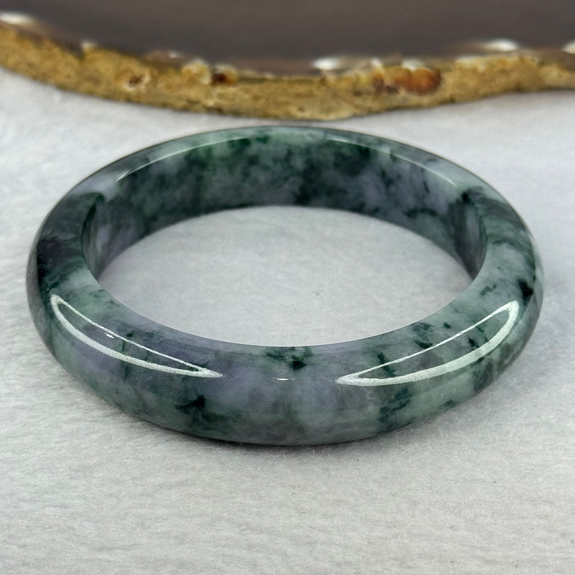 Type A Deep Lavender and Dark Green Piao Hua Jadeite Bangle 69.66g Internal Diameter 57.8mm 13.4 by 9.2mm (Very Slight External Rough) - Huangs Jadeite and Jewelry Pte Ltd