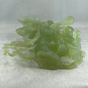 Natural Semi Icy Green Serpentine Fairy with Tong Zhi and Lotus Flower with Wooden Stand Display 1,228.0g 196.0 by 76.0 by 283.0mm - Huangs Jadeite and Jewelry Pte Ltd