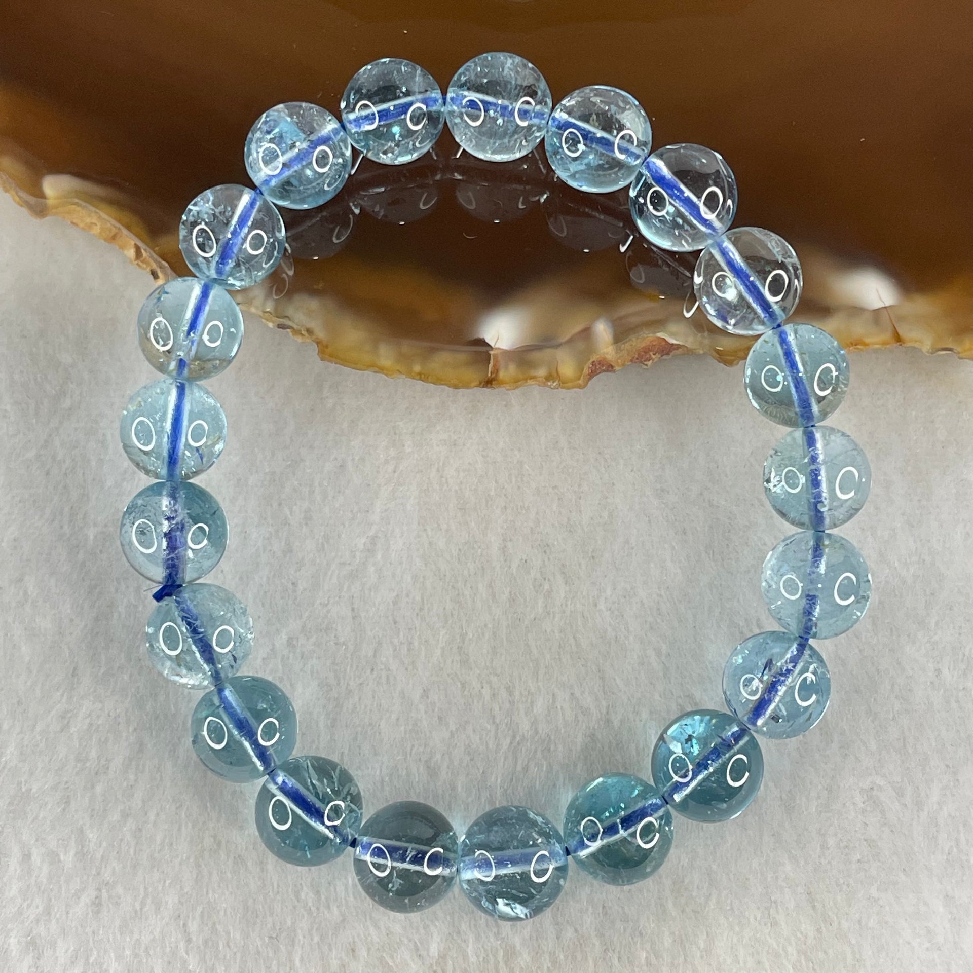 Good Grade Natural Blue Topaz Beads Bracelet 29.77g 15.5cm 9.4mm 21 Beads - Huangs Jadeite and Jewelry Pte Ltd