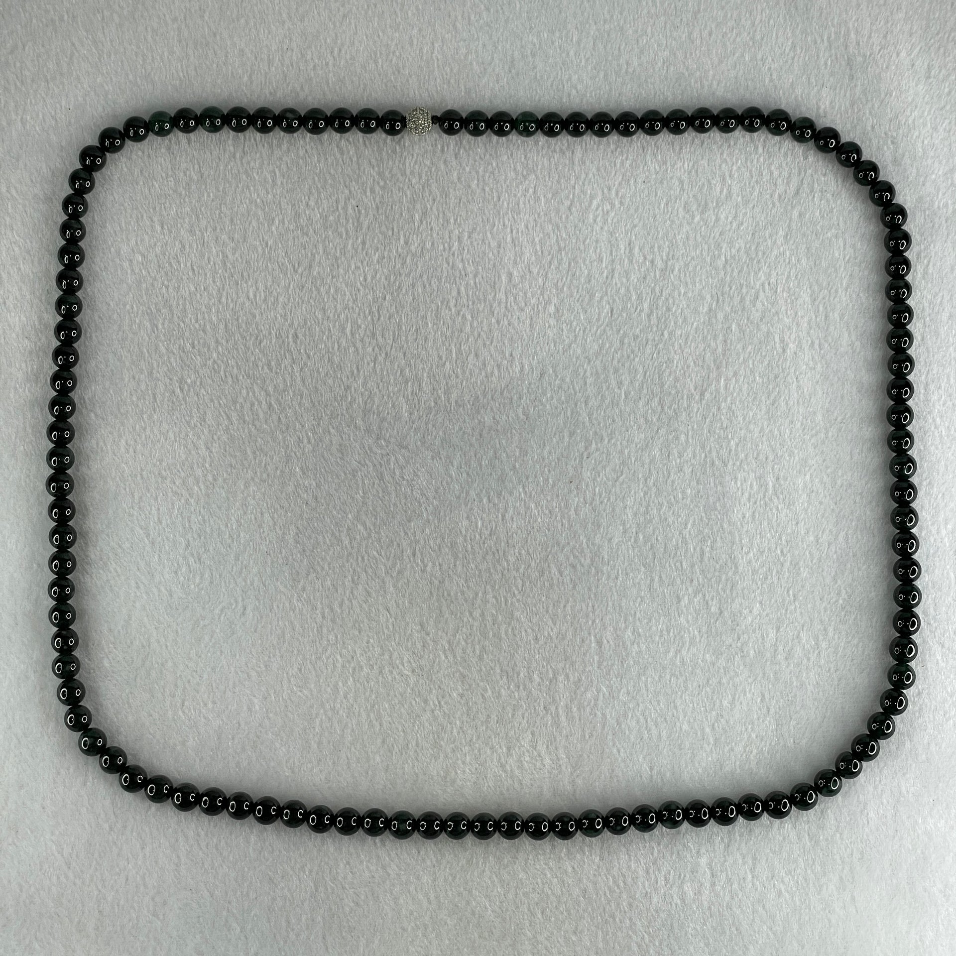 Rare High End Type A Highly Translucent Black Omphacite Jadeite Beads Necklace 70.94g 74cm 7.5mm 106 Beads - Huangs Jadeite and Jewelry Pte Ltd