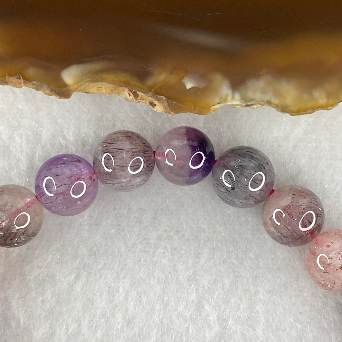 Certified Above-Average Grade Natural Super 7 Crystal Beads Bracelet | High-Density Ergonomic Multi-Bead Strand | Authentic Sacred Seven Multi-Mineral Inclusions Quartz Spiritual Catalyst & Auric Shield Bracelet (20.86g | 17cm Length | 8.8mm | 23 Beads)