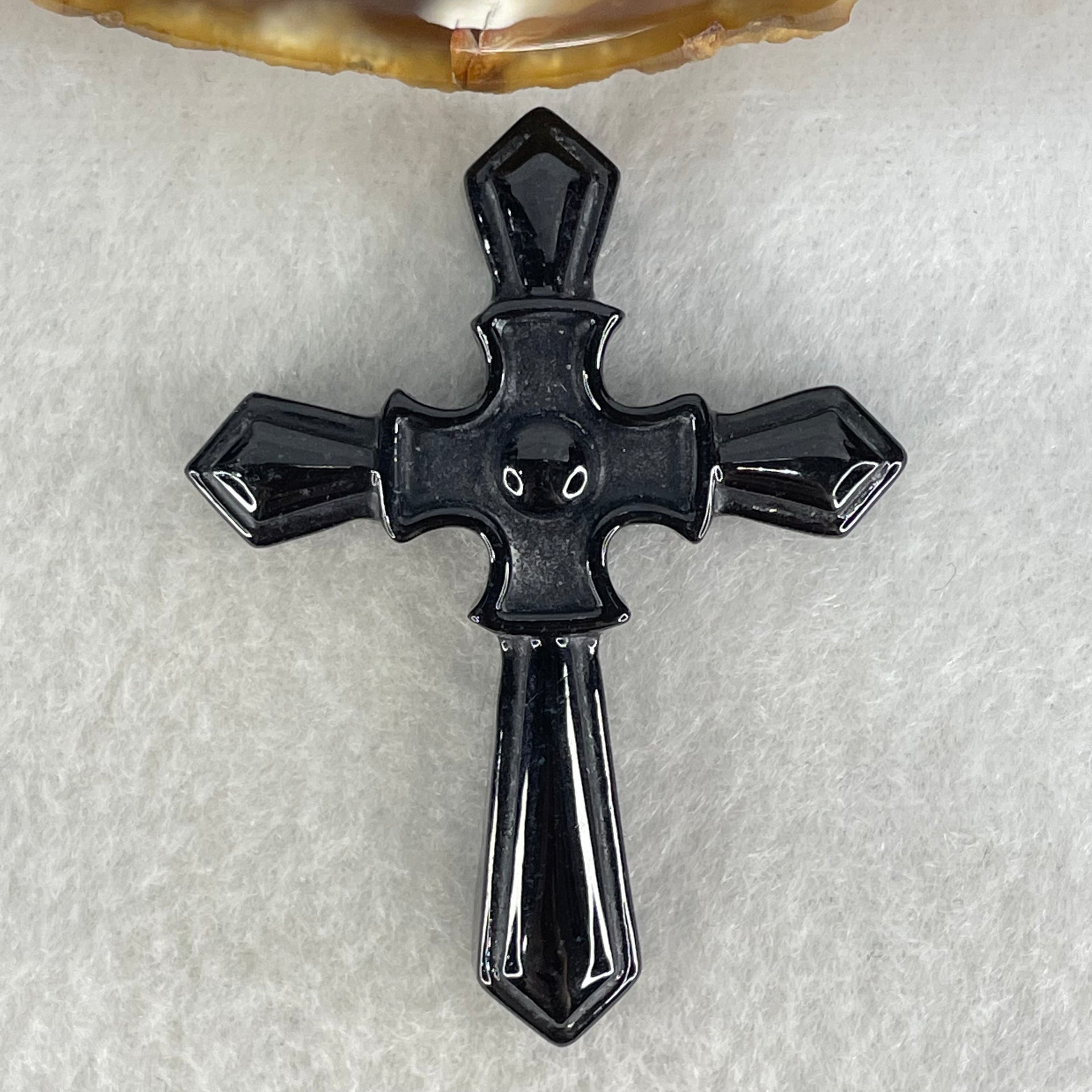 Type A Opaque Black Jadeite Cross Pendant 13.83g 49.8 by 38.2 by 8.3mm - Huangs Jadeite and Jewelry Pte Ltd