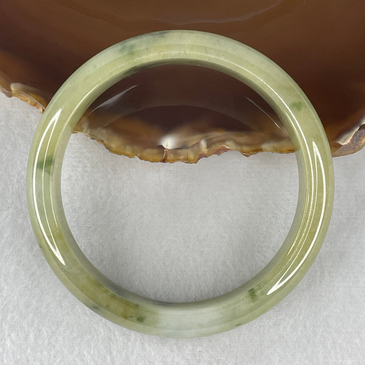 Natural Type A Yellowish-Green & Lavender Piao Hua Jadeite Bangle | Majestic Wide-Profile Flat-Inner Court Silhouette | Monumental Myanmar Feicui Flawless Good Fortune Armor Bangle (61.00g 14.0x7.5mm | 60.2mm Inner Diameter | Perfect)