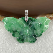 18K 750 White Gold Type A Old Mine Spicy Green with Dark Green Piao Hua Flora Jadeite Pendant 8.98g 49.9 by 27.1 by 4.1mm - Huangs Jadeite and Jewelry Pte Ltd