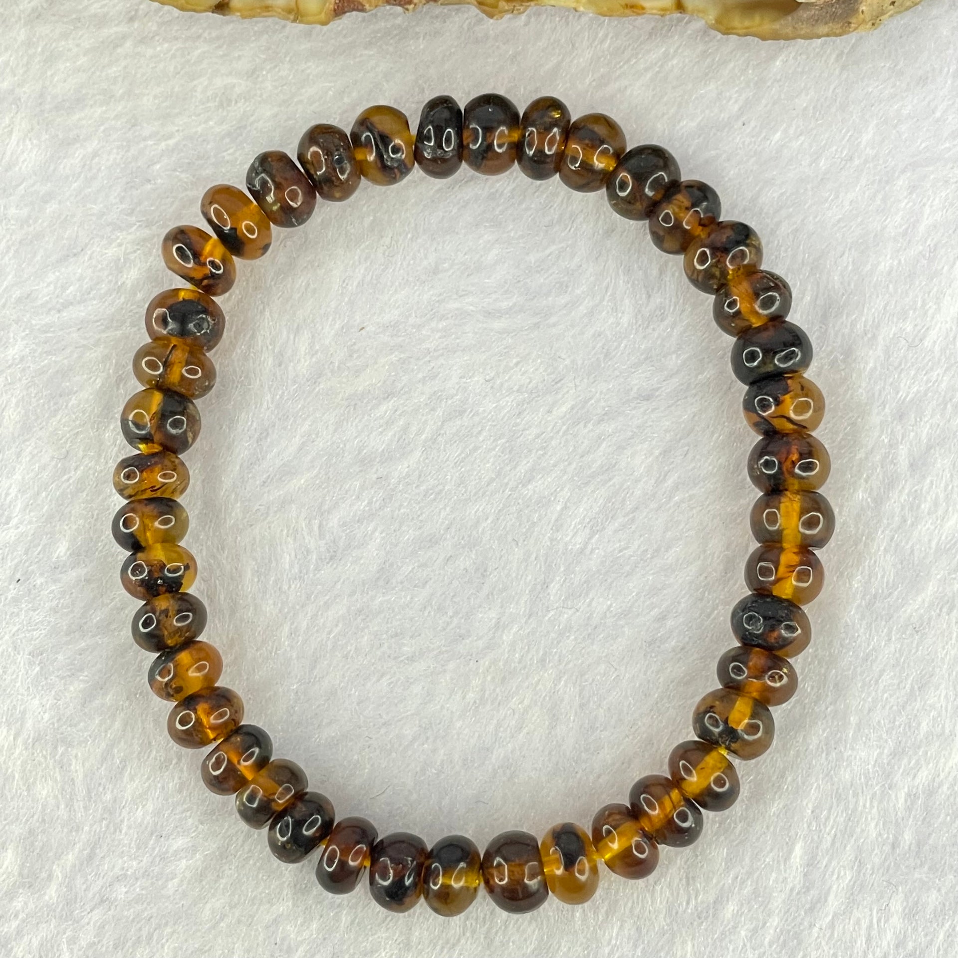 Natural Dark Brownish Yellow Medicine Amber Beads Bracelet 天然抚顺药珀手链 4.37g 15.5cm 6.9mm 41 Beads - Huangs Jadeite and Jewelry Pte Ltd