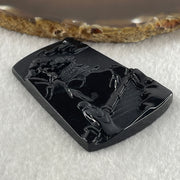 Type A Opaque to Partial Translucent Black Omphacite Jadeite Shan Shui with Guiren Benefactor Pendant 23.01g 60.5 by 42.6 by 6.2mm - Huangs Jadeite and Jewelry Pte Ltd