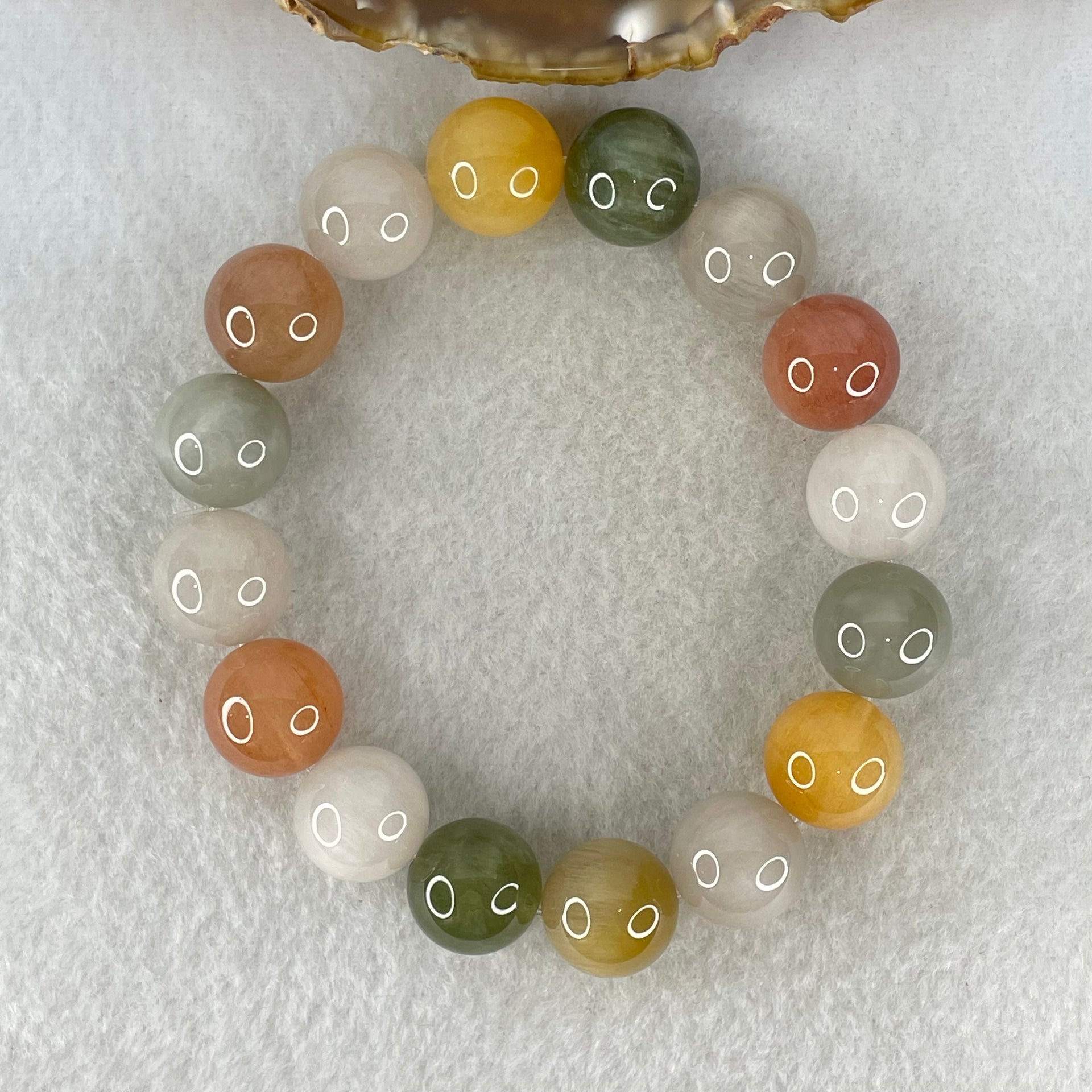 Above Average Grade Natural Muti Colour Rabbit Hair Rutilated Quartz Beads Bracelet 56.15g 18.5cm 13.7mm 16 Beads - Huangs Jadeite and Jewelry Pte Ltd