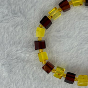 Natural Butterscotch Yellow and Red Amber Square Beads Bracelet 天然方型多宝琥珀手链 6.21g 16cm 7.2mm 22 Beads - Huangs Jadeite and Jewelry Pte Ltd