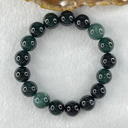 Type A Old Mine Dark Blueish Green Jadeite Beads Bracelet 50.00g 17cm 12.8mm 2 Beads 11.9mm 15 Beads - Huangs Jadeite and Jewelry Pte Ltd