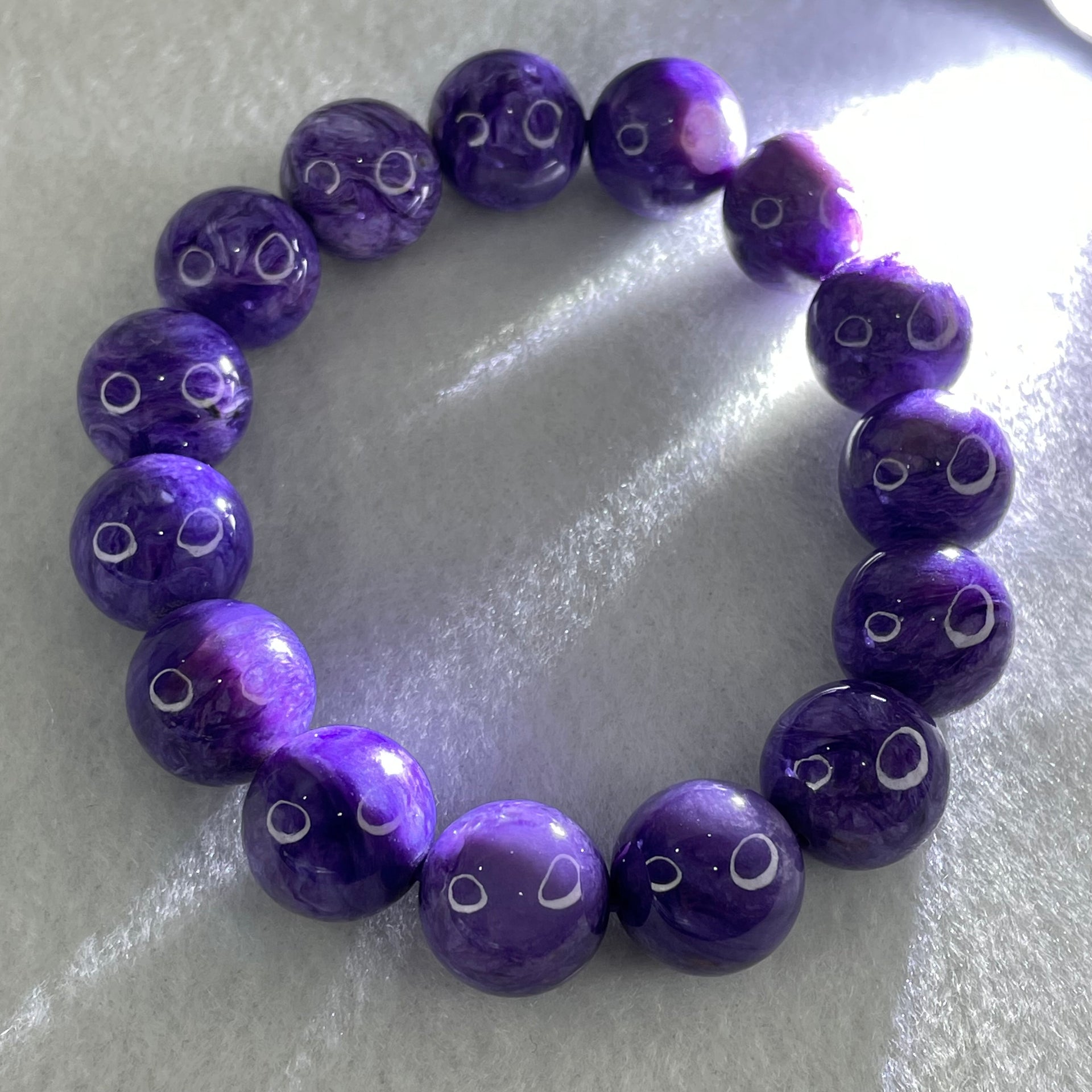 Good Grade Natural Charoite Beads Bracelet 59.867g 18.5cm 14.4mm 15 Beads - Huangs Jadeite and Jewelry Pte Ltd