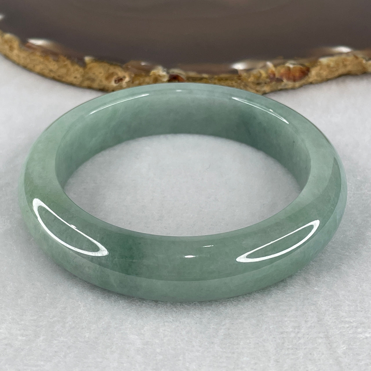 Certified Natural Type A Light Blueish Green Jadeite Bangle 70.980g Internal Diameter 57.1mm 13.7 by 9.6mm (Internal Line)