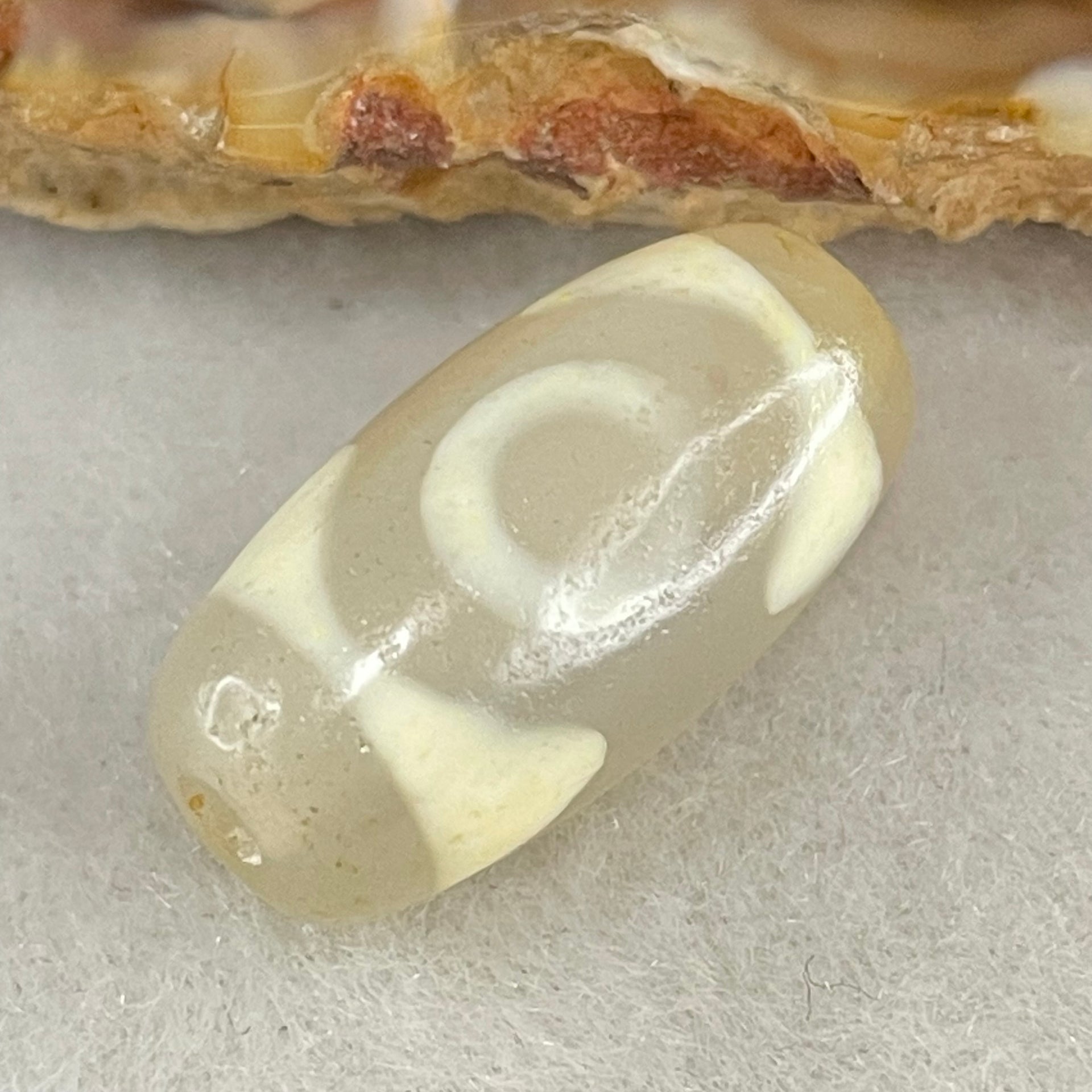 Natural Powerful Tibetan Old Oily Agate 3 Eyes Dzi Bead Heavenly Master (Tian Zhu) 三眼天诛 3.05g 19.9 by 10.4mm - Huangs Jadeite and Jewelry Pte Ltd